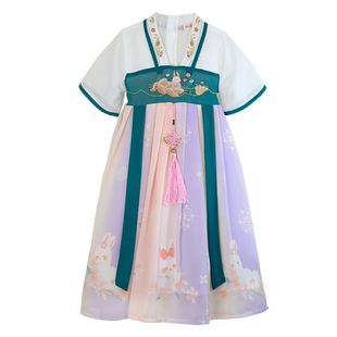 中国风汉服女童夏款连衣裙古装演出服古筝表演服装飘逸古风舞蹈服