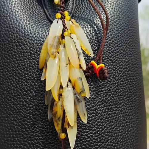 水墨山水辣椒包包挂件天然黄龙玉老料红红火火手工编绳