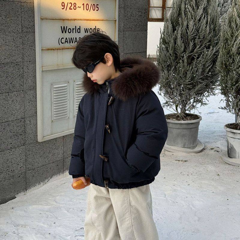 番薯弟弟2025冬季新款韩版男童大毛领派客服男童保暖棉服面包服潮