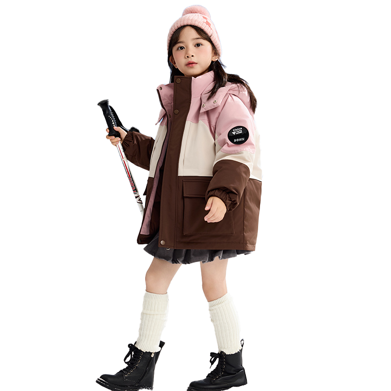 鸭鸭儿童羽绒服2025年秋冬季童装中大童拼色连帽加厚外套男女童HR
