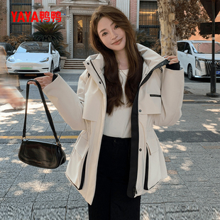 新品 羽绒服女2024年冬季 中长款 连帽收腰时尚 外套 工装 鸭鸭甄选