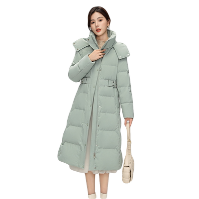 鸭鸭羽绒服女长款连帽时尚外套