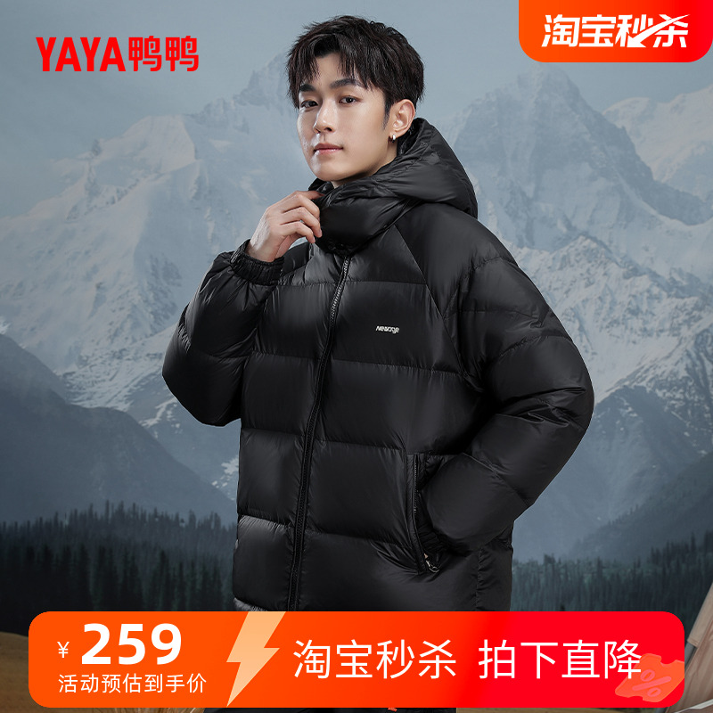 鸭鸭立领连帽休闲短款羽绒服男