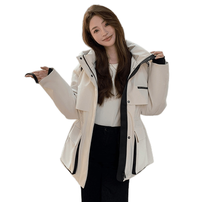 鸭鸭时尚中长款连帽羽绒服女外套