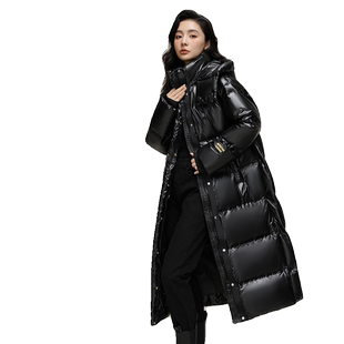 鸭鸭羽绒服女士2025秋冬反季过膝中长款宽松百搭加厚保暖鸭绒外套