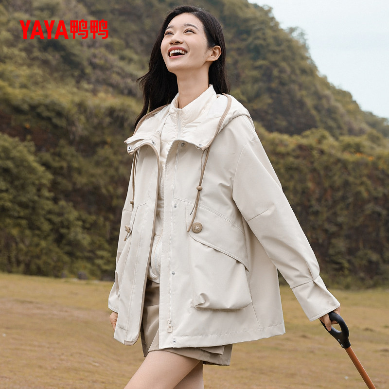 鸭鸭休闲连帽羽绒服女一衣三穿