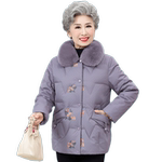 鸭鸭羽绒服女款2025年冬新品中老年兔毛领妈妈装短款简约奶奶外套