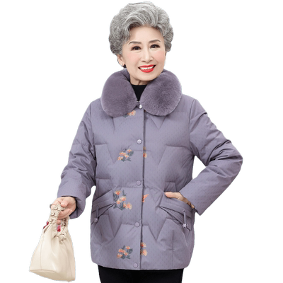 鸭鸭羽绒服女短款兔毛妈妈装