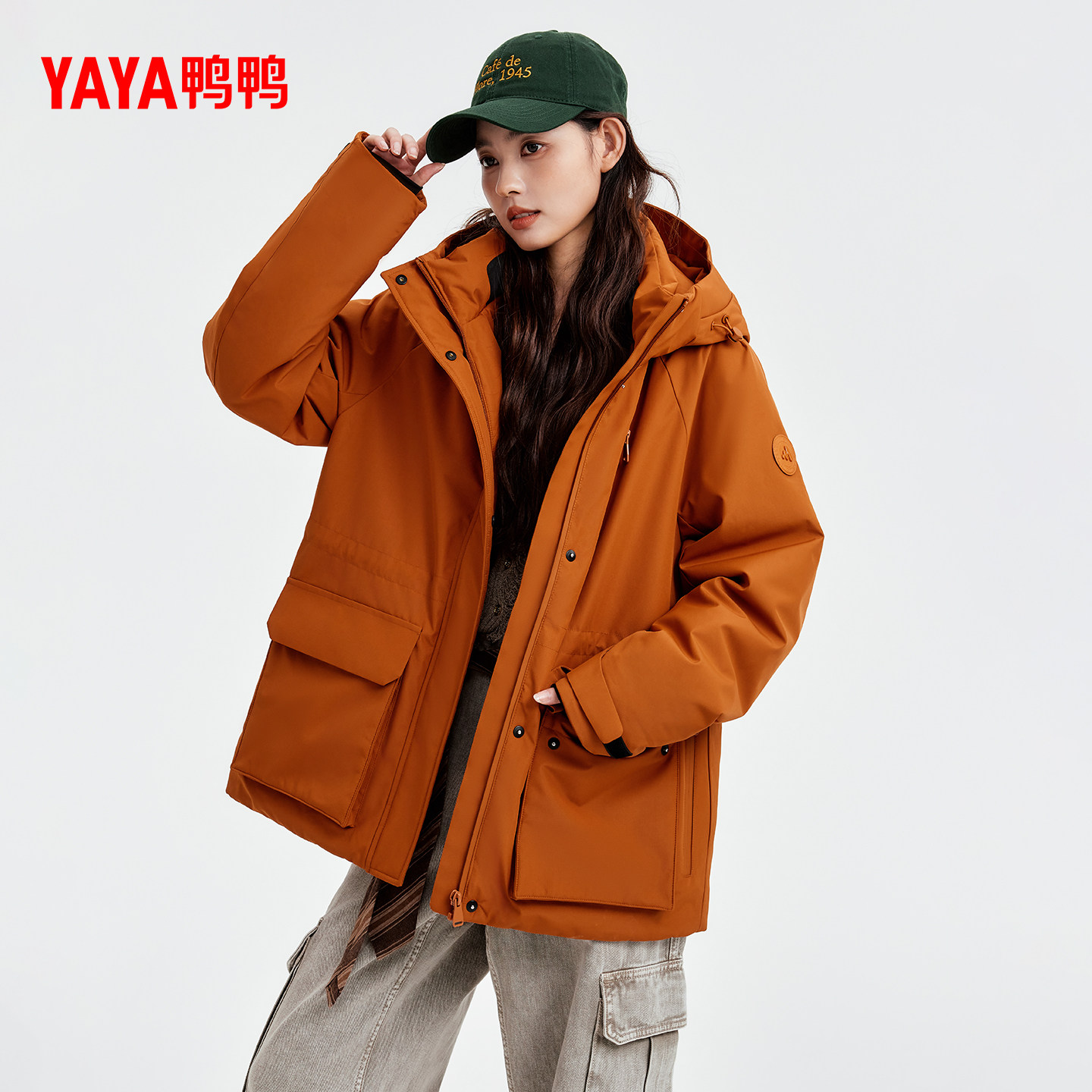 鸭鸭羽绒服2025年新款户外时尚百搭派克服收腰显瘦休闲运动外套M