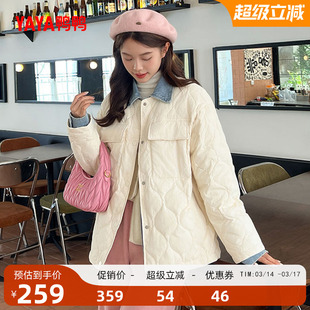 鸭鸭轻薄羽绒服女士2025冬季新品短款韩版时尚拼接保暖鸭绒外套Y