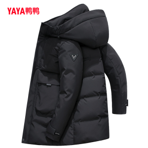 鸭鸭羽绒服男2023年秋季新款中长款连帽保暖中老年爸爸装外套