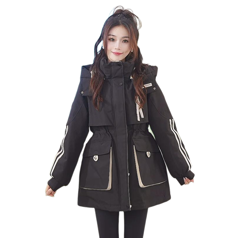 【鸭鸭甄选】鸭鸭羽绒服2025年冬季时尚百搭收腰女士连帽撞色外套