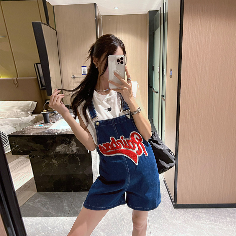 金豆豆孕妇牛仔背带裤夏季新款时尚孕妇装夏装宽松小个子牛仔短裤