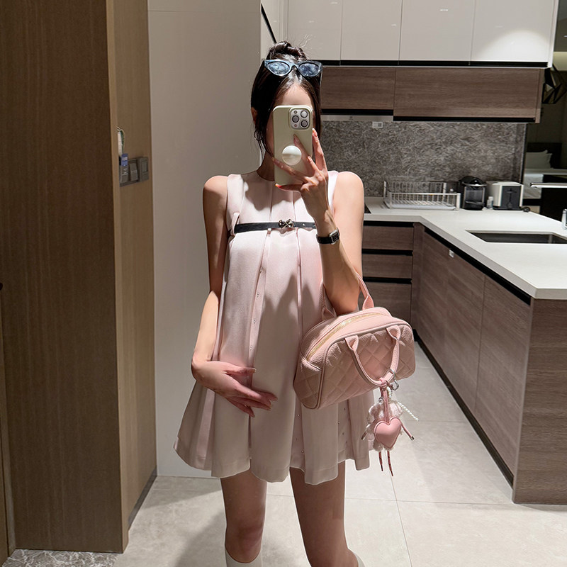 粉色无袖背心裙孕妇宽松连衣裙