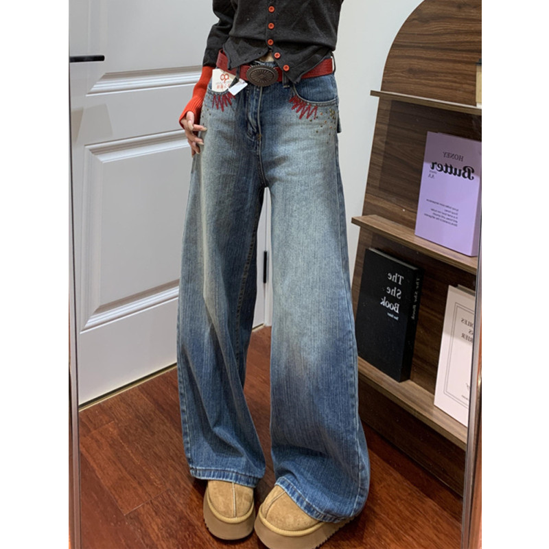 175高个子加长时尚刺绣牛仔裤女