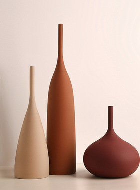 贝汉美景德镇手工拉丝陶瓷花瓶复古侘寂家居客厅莫兰迪装饰品摆件