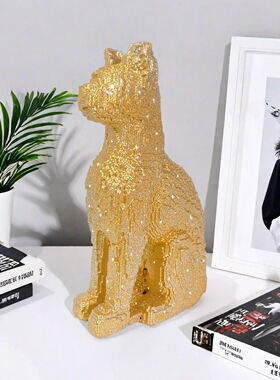 跨境热卖轻奢风积木坐姿猫摆件家居玄关桌面树脂工艺创意装饰产品