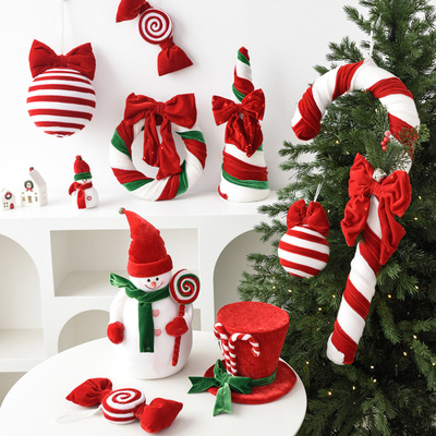 NUCHI圣诞节装饰品绒布圣诞帽糖果圣诞球雪人公仔圣诞树桌面摆件