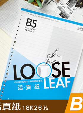 台湾四季B518K26孔横线大格五线谱方格月周计划康乃尔活页替芯