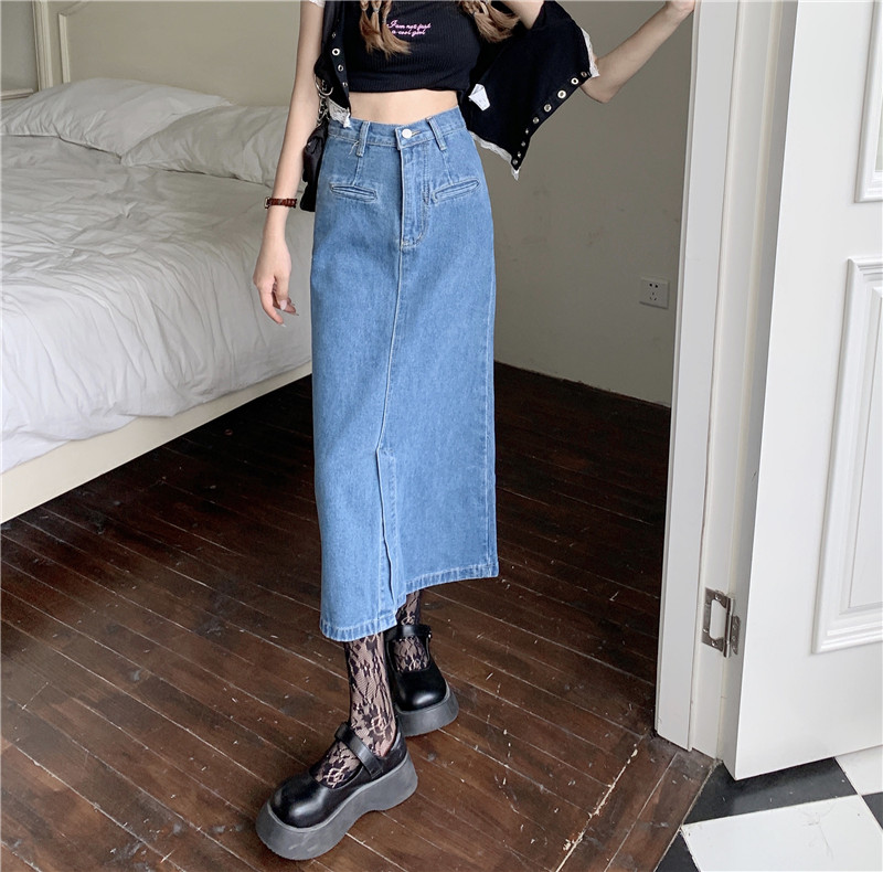 Real auction real price summer split thin denim skirt medium length net red buttock skirt