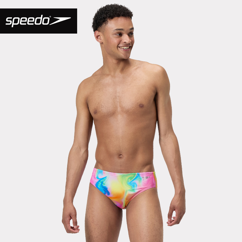 speedo速比涛男士三角泳裤成人印花抗氯成人专业训练游泳裤25新款