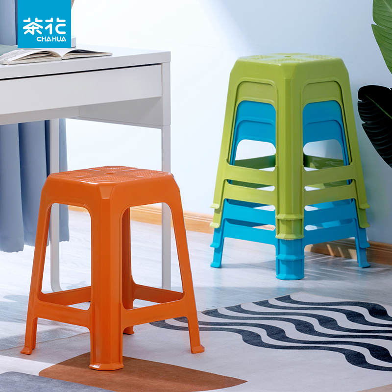 茶花4个塑料凳子高凳加厚大号B家用客厅餐厅现代简约防滑餐桌凳