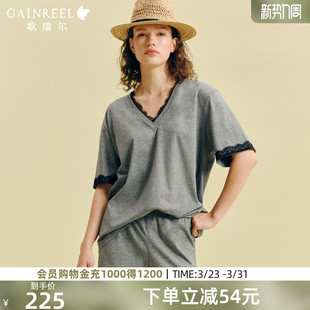 性感拼接蕾丝家居服可外穿 短裤 歌瑞尔睡衣女薄款 舒适棉质短袖