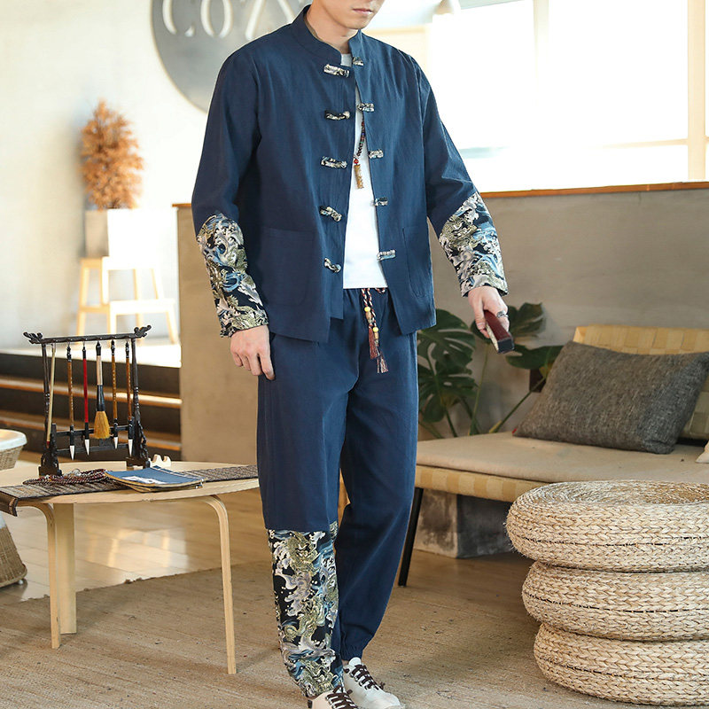 2021新款春夏中国风棉麻潮流大码长袖长裤套装QT2026-TZ1990-P90,男装衬衫,星座1512
