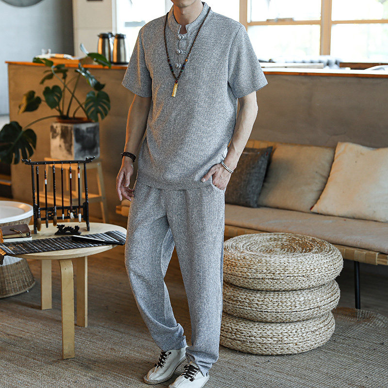 2021夏季亚麻盘扣短袖男士T恤套装男钱塘2026-TZ1021%1001-P100,男装T恤,星座1512
