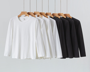 打底白t恤圆领男女打底内搭t恤 250g重磅新疆棉纯棉长袖 两件装