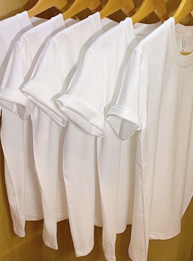 （三件装）出口日本210g重磅纯棉短袖T恤圆领打底基础款白色男女t