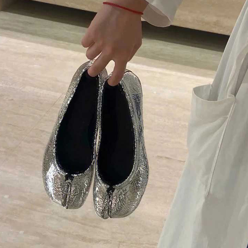 新款真皮分趾樂福鞋軟底馬蹄鞋