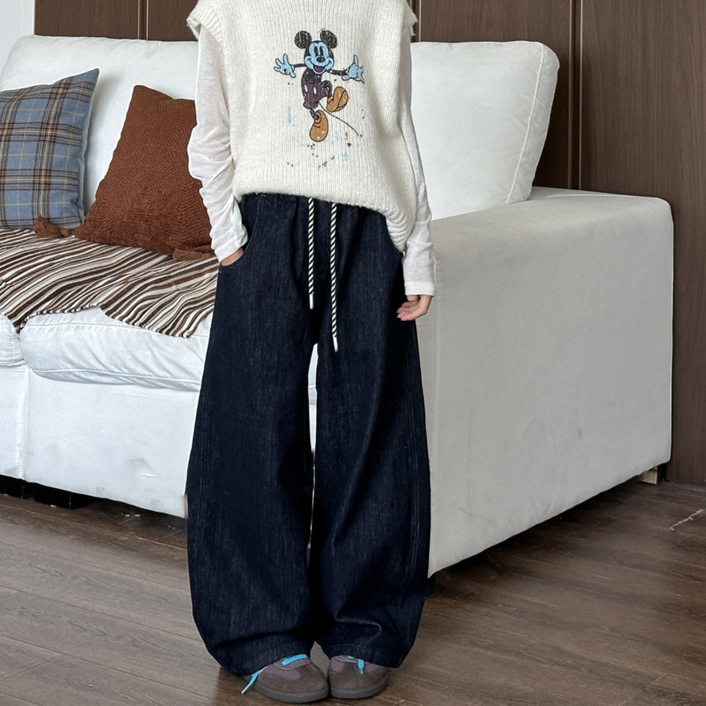 男童女童弯刀牛仔裤宽松百搭长裤