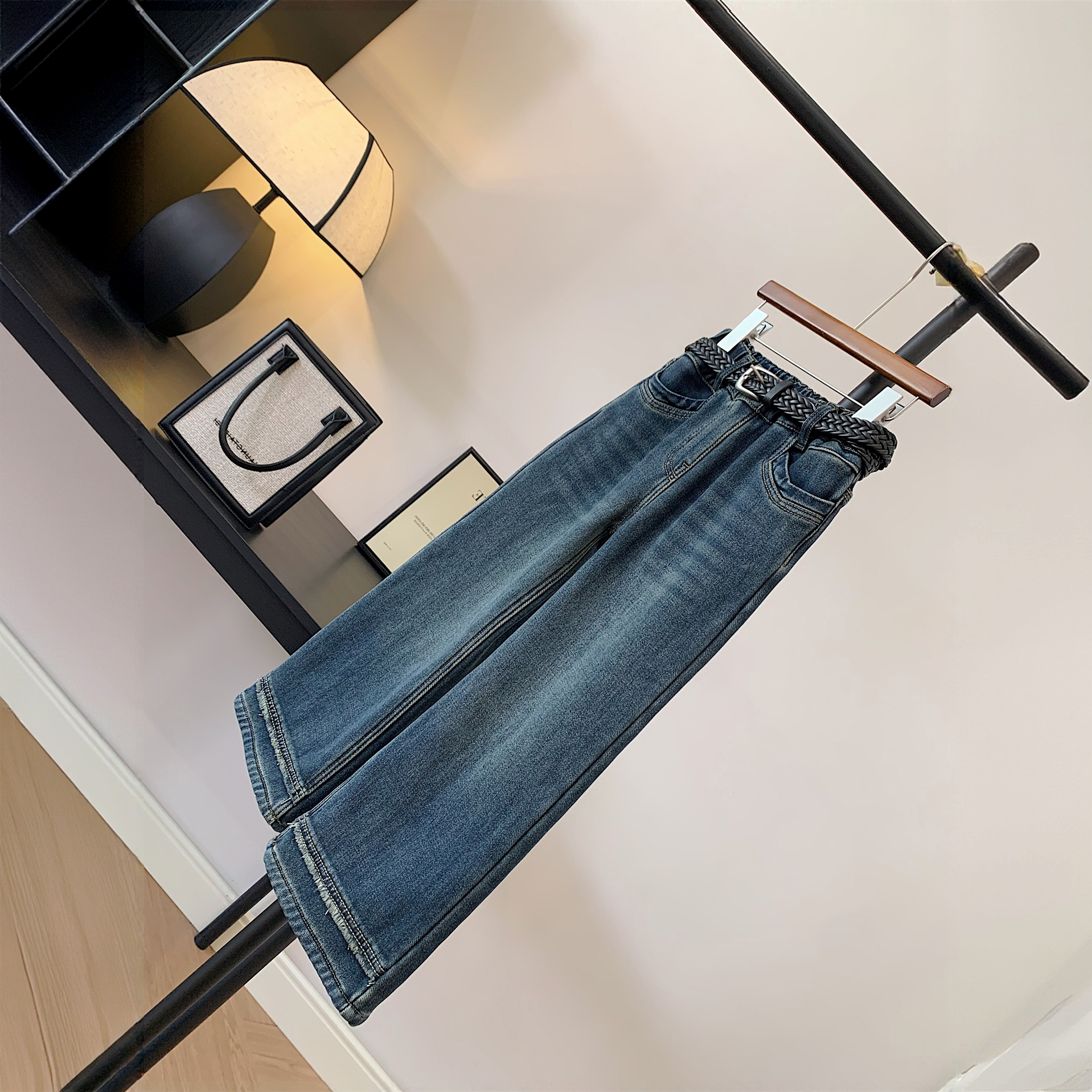 女童一体绒牛仔裤小个子直筒长裤