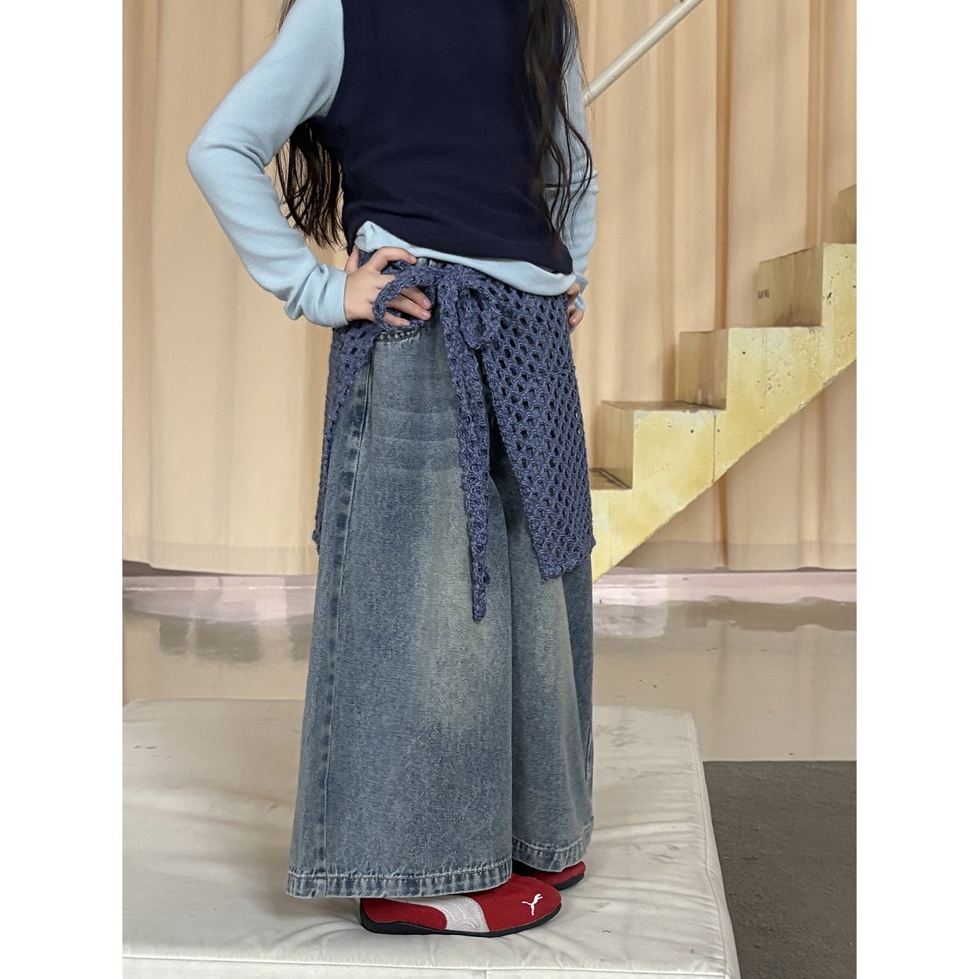 女童阔腿牛仔裤直筒秋季复古水洗屁帘童装长裤子洋气宽松休闲百搭,童装/婴儿装/亲子装,儿童牛仔裤,淘宝优惠券,粉丝福利购,淘宝优惠卷