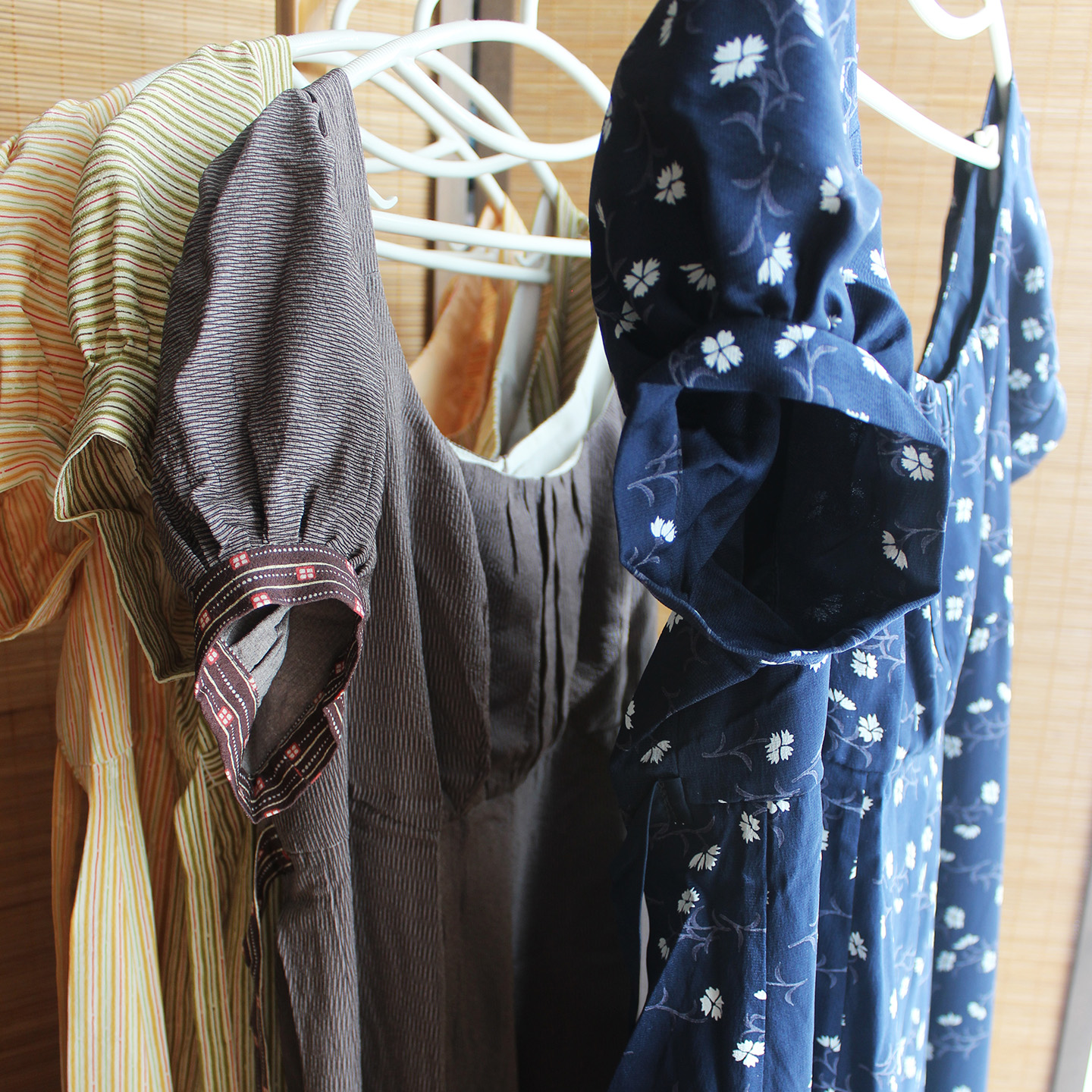 季夏 帝政风高腰连衣裙中长款 泡泡袖A字摆 真丝花纹正绢反物特价