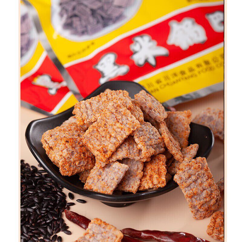 成都特产 怀旧零食 川洋黑米锅巴香葱味 麻辣味26g 儿时休闲零食