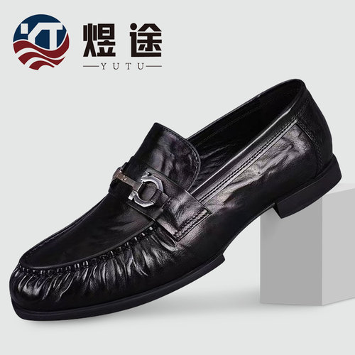 纯牛皮男士真皮鳄鱼纹乐福鞋一脚蹬休闲皮鞋软底透气百搭商务鞋