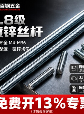 8.8级镀锌无头螺杆全牙双头螺丝牙棒丝杆全螺纹螺柱M14M12M16M20