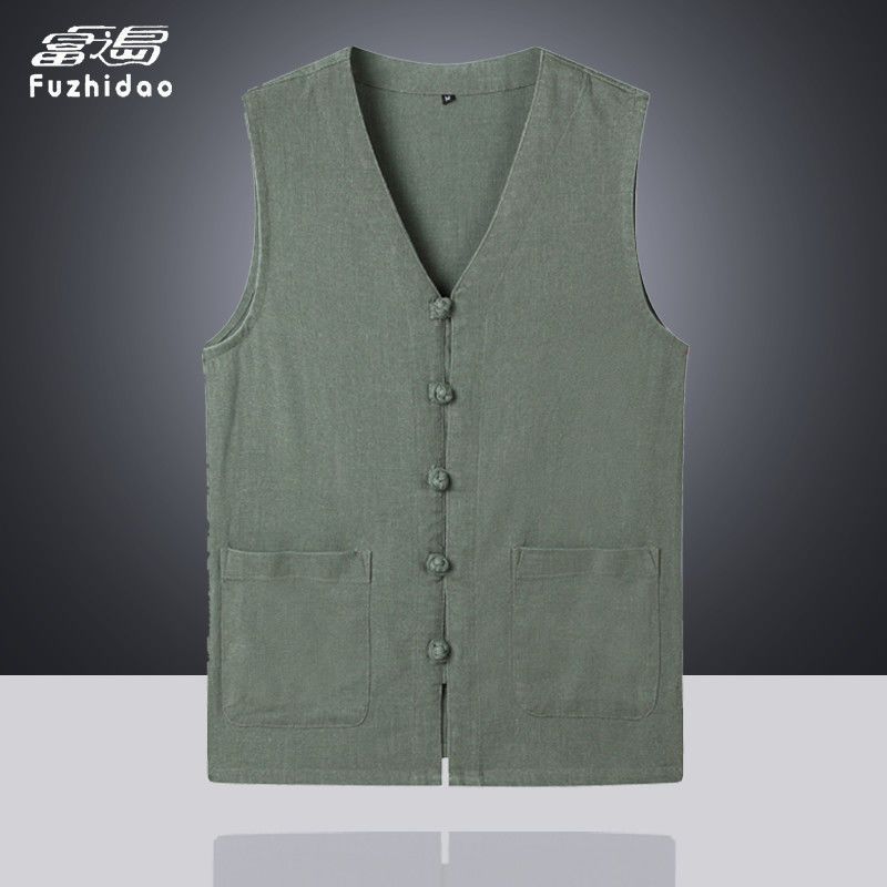 夏季薄款中国风男士高档马甲宽松加肥加大码复古棉麻背心坎肩汗衫