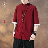 2024新款 唐装 汉服冰丝抗皱盘扣男短袖 中国风夏季 免烫衬衫 居士服