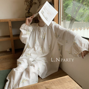LNParty 产后月子服 日系春秋合欢花纯棉睡衣GP家居服套装 孕妇夏季