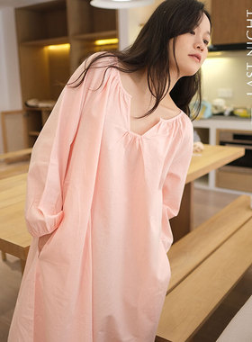 LNParty 春秋新款粉色长袖家居服日系可爱少女纯棉舒适外穿连衣裙
