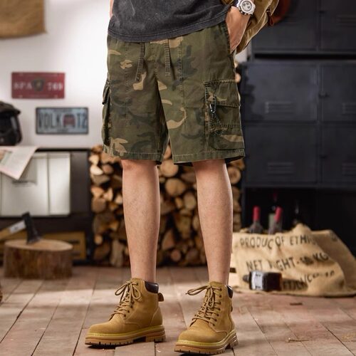 美式复古迷彩工装短裤男夏季