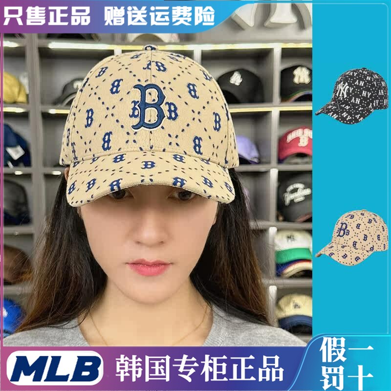 韩国MLB帽子硬顶洋基队字母NY休闲老花棒球帽情侣鸭舌帽弯檐调节