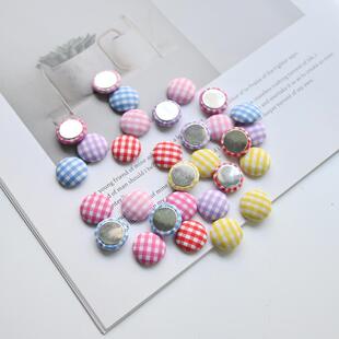 15MM格子布艺平底装饰扣 手工发饰头饰材料DIY饰品配件儿童发夹绳