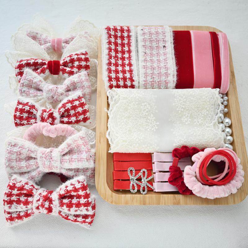 喜庆新年蕾丝红粉千鸟格自制蝴蝶结套餐 女童发饰头饰diy饰品配件,饰品/流行首饰/时尚饰品新,其他DIY饰品配件,淘宝优惠券,粉丝福利购,淘宝优惠卷