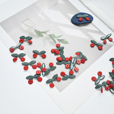 小樱桃刺绣布片DIY发饰