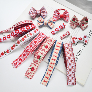 红色民族风提花织带丝带 女童宝宝幼童发饰宠物发夹DIY蝴蝶结材料