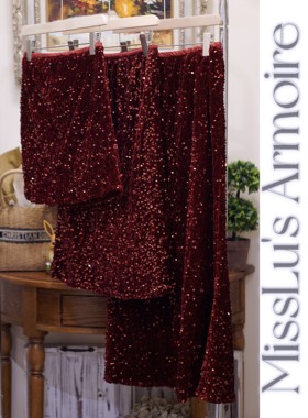 酒红色爆闪松紧腰包臀亮片鱼尾裙中长裙松紧腰百搭时尚显瘦半身裙